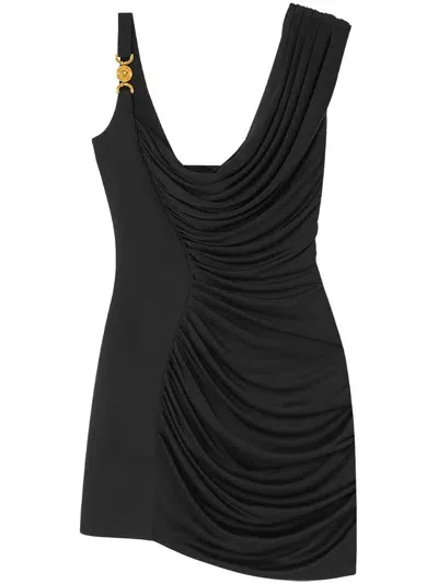 Versace Medusa-head Embellished Asymmetric Minidress In Schwarz