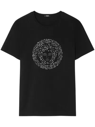 Versace Medusa Embellished T-shirt In Black