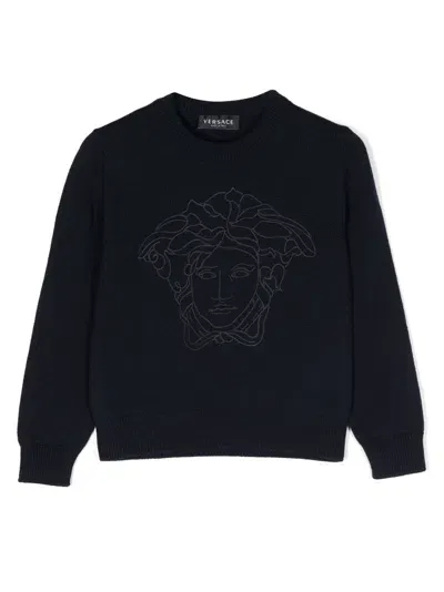 Versace Kids' Medusa Head-motif Jumper In Blue