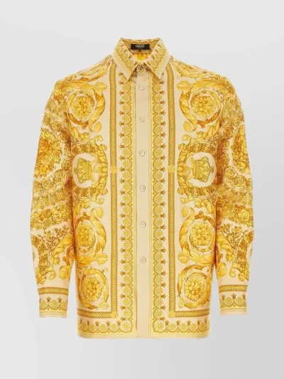 Versace Barocco-print Silk Shirt In Champagne