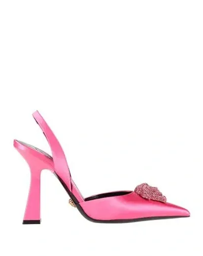 Versace Woman Pumps Fuchsia Size 7 Textile Fibers, Soft Leather In Pink