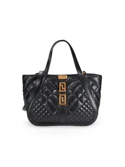 Versace Women's Small La Greca Leather Tote In Black