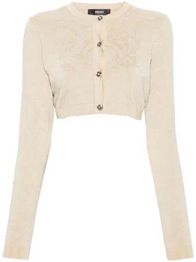 Versace Barocco-pattern Cardigan In Neutrals