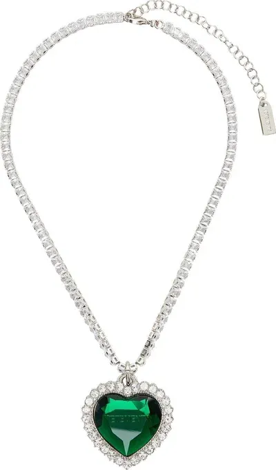 Vetements Crystal Heart Necklace In Silver/green