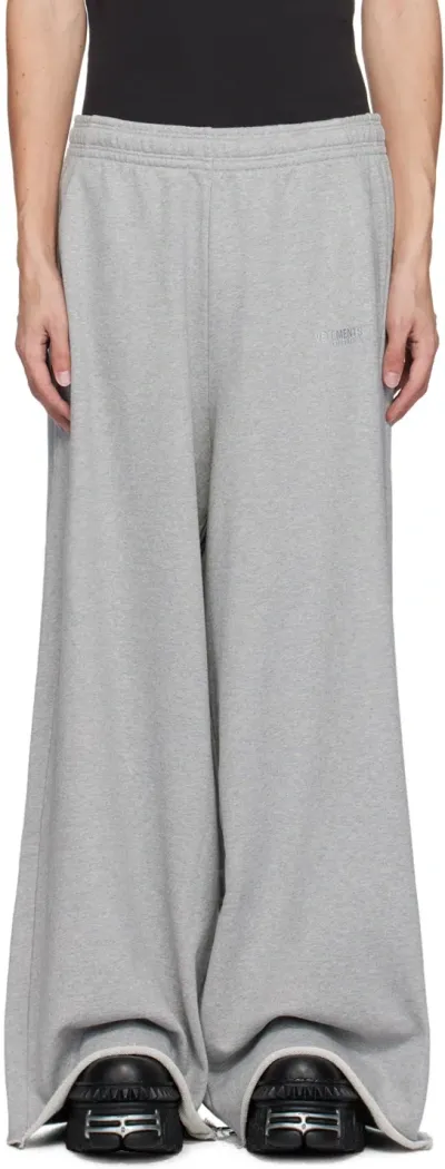 Vetements Gray Embroidered-logo Sweatpants In Grey