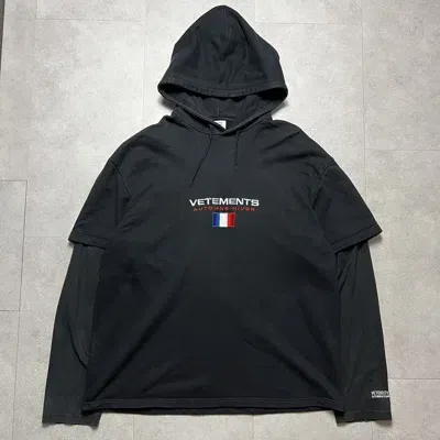 Pre-owned Vetements Tommy Hilfiger 2 Layer Hoodie In Black