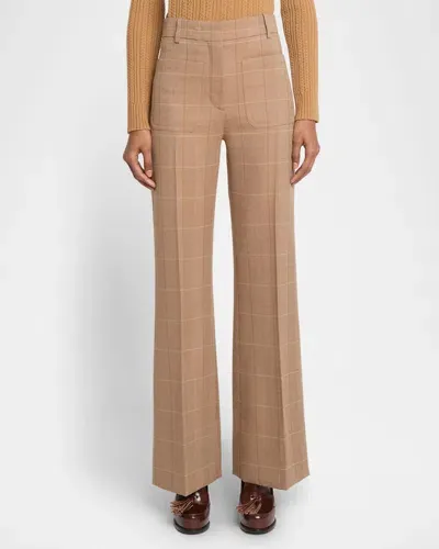 Victoria Beckham Alina Wool Blend Flared Pants In Dark Beige