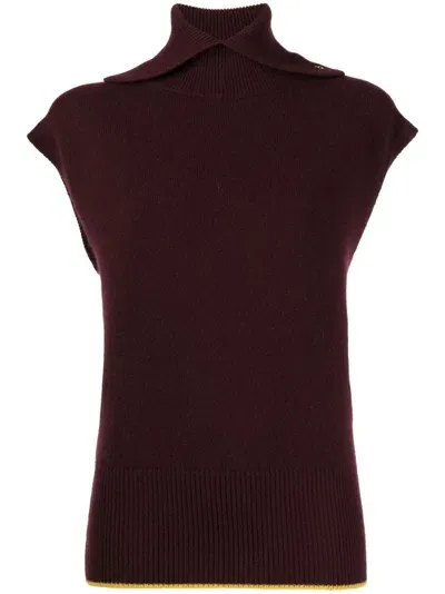 Victoria Beckham Roll-neck Sleeveless Jumper In Brown