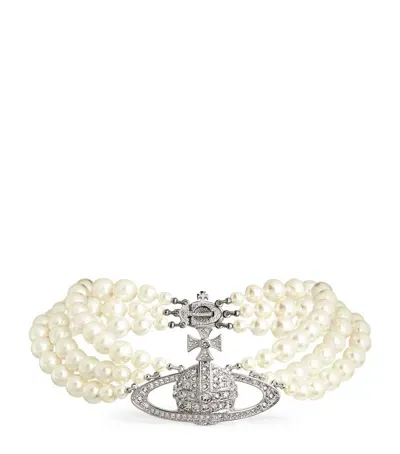 Vivienne Westwood Three Row Pearl Bas Relief Choker In Neutral