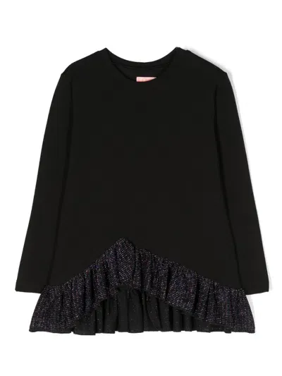 Wauw Capow By Bangbang Kids' Violet Glitter Long-sleeves T-shirt In Black