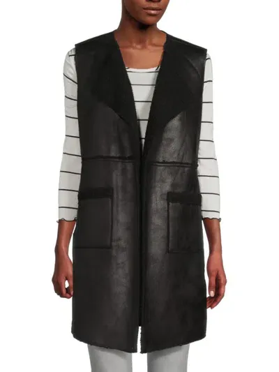 Wdny Women's Faux Shearling Longline Vest In Black