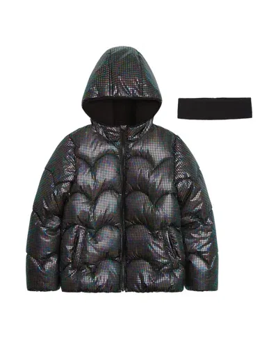 Weathertamer Kids' Toddler Girls Iridescent Foil Puffer Jacket In Black