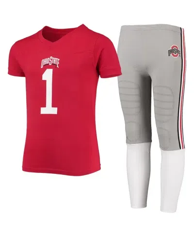 Wes & Willy Kids' Big Boys  Scarlet, Gray Ohio State Buckeyes Team Logo Football Pajama Set In Scarlet,gray