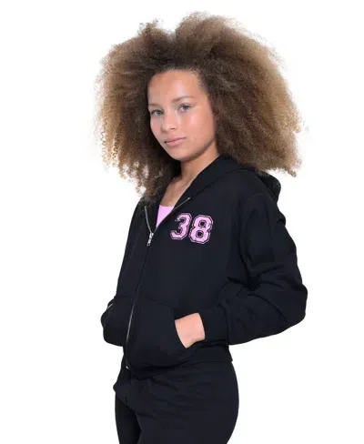 With Jules Kids' Big Girls Graphic Full-zip Hoodie Sweatshirt In Black