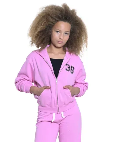 With Jules Kids' Big Girls Graphic Full-zip Hoodie Sweatshirt In Medium Pink