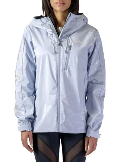 Woodpecker Women's Logo Iridescent Rain Jacket In Pastel Blue