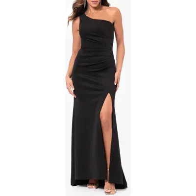 Xscape Evenings One-shoulder Scuba Crepe Gown In Black