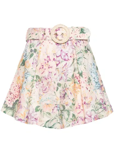 Zimmermann Kids'  Floral Print Linen Shorts In Pink