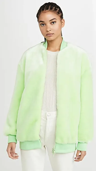 Tibi Oversize Faux Fur Bomber Jacket In Mint