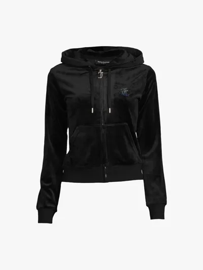 Juicy Couture Robertson Crystal-embellished Velour Hoody In Black