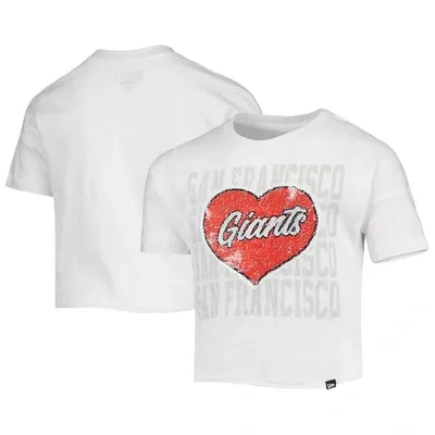 New Era Kids' Girls Youth  White San Francisco Giants Flip Sequin Heart Crop Top