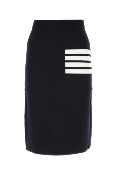 Thom Browne Striped Wool-blend Midi Skirt In Blue