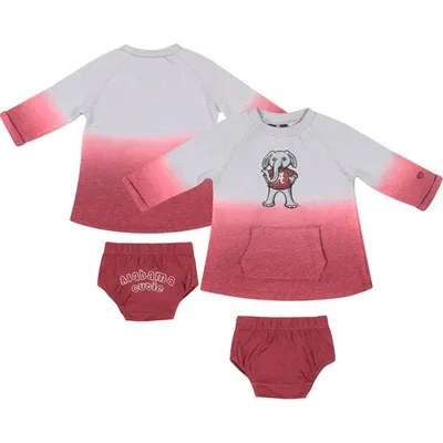 Colosseum Babies' Newborn And Infant Girls  Gray, Crimson Distressed Alabama Crimson Tide Hand In Hand Ombre In Gray,crimson