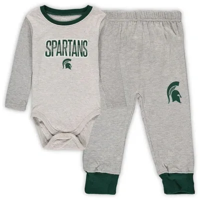 Wes & Willy Babies' Infant  Heathered Gray/green Michigan State Spartans Jie Jie Long Sleeve Bodysuit & Pants In Heathered Gray,green