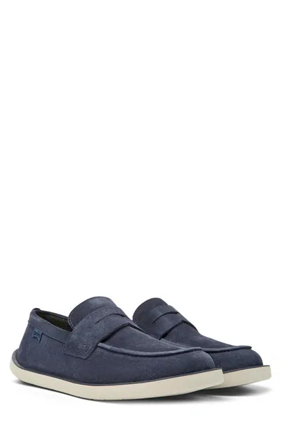 Camper Wagon Suede Loafers In Dark Blue