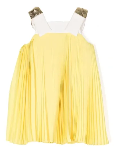 Hucklebones London Baby Girls Yellow Pleated Chiffon Dress