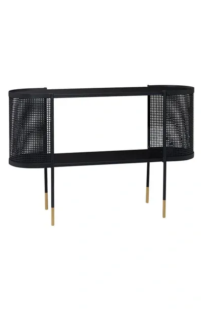 Vivian Lune Home Black Metal Mesh Side Panel 1-shelf Console Table With Open Center Storage