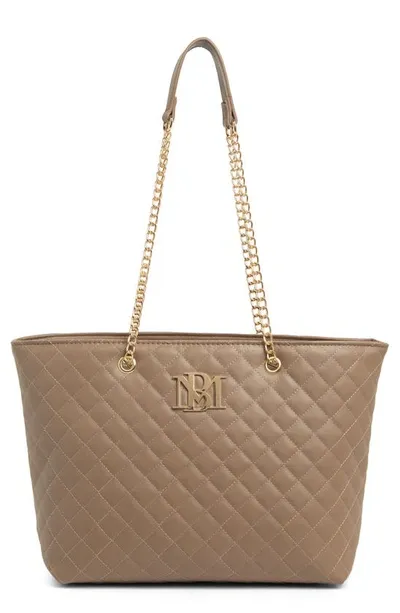 Badgley Mischka Large Quilted Tote Bag In Taupe