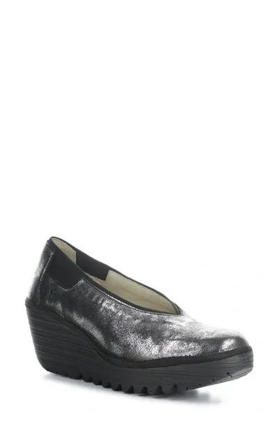 Fly London Yoza Wedge Ballet Shoe In 009 Silver