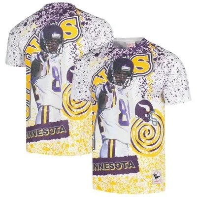 Mitchell & Ness Men's  Randy Moss White Minnesota Vikings Retired Player Name And Number Burst T-shir