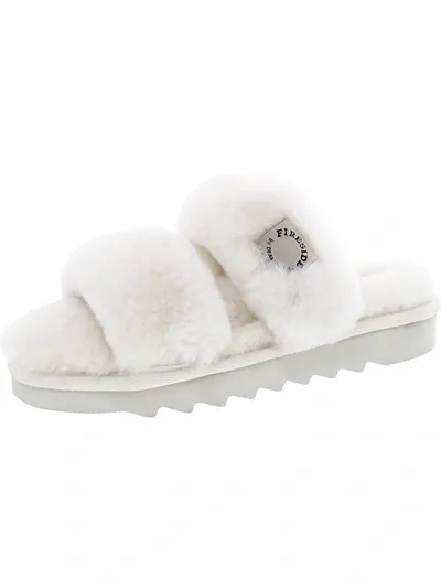 Fireside By Dearfoams Benalla Womens Faux Fur Slip On Slide Slippers In White