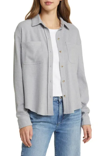 Beachlunchlounge Tobey Brushed Knit Shirt Jacket In Light Grey Heather