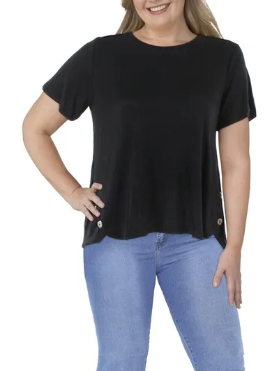 Coin 1804 Plus Womens Slub Knit Blouse In Black