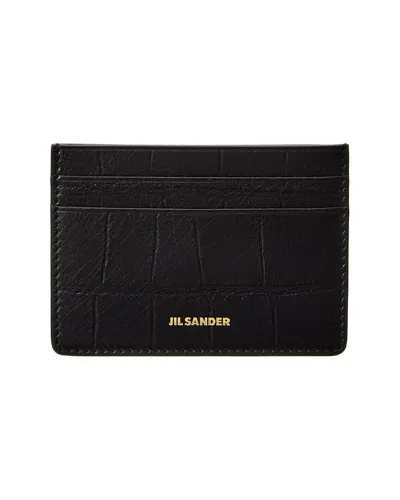 Jil Sander Logo Croc-embossed Leather Card Case In Black