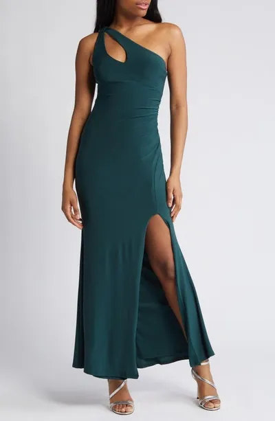 Jump Apparel One-shoulder Side Slit Trumpet Gown In Hunter