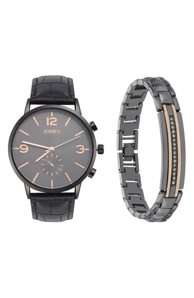 I Touch Three-hand Quartz Bracelet Watch & Id Bracelet Set In Black