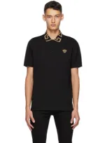 Versace Black Greca Collar Polo In Nero