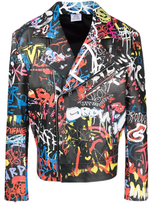 Vetements Graffiti-print Leather Biker Jacket In Black,red,yellow