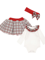 Monnalisa Baby Bodysuit, Skirt And Headband Set In Panna Rubino