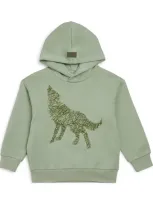 Il Gufo Kids' Cotton Embroidered Wolf Hoodie In Green