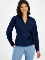 Inc International Concepts Women's Utility Wrap Blouse, Created For Macy's In Enchanted Navy