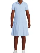 Lands' End Kids'  School Uniform Girls Short Sleeve Mesh Pleated Polo Dress In Blue