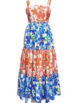 Lavaand Women's The Isla Organic Cotton Maxi Dress In Blue & Pink Floral In Blue/pink