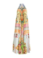 Mary Katrantzou Satin Pleated Nimbus Maxi Dress In Multi