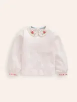 Mini Boden Kids' Collared Jersey Top Ivory Embroidery Girls Boden