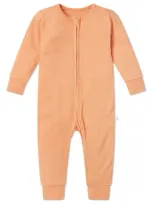 Mori Kids' Clever Zip Fitted One-piece Pajamas In Ribbed Orange